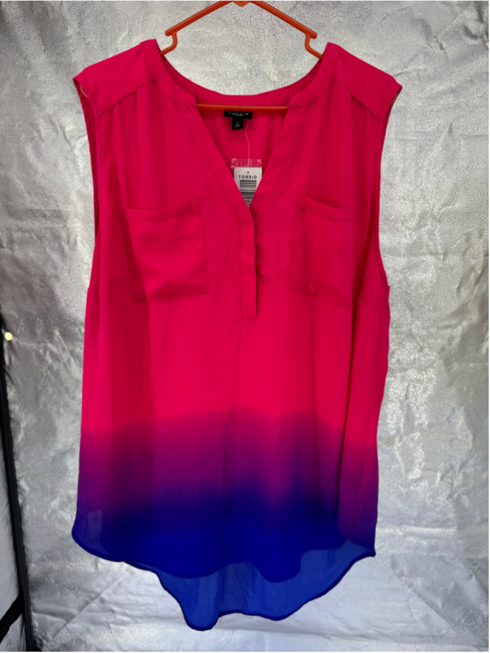 Women's Torrid Blouse 2X Pink Blue Dip Dye Sleeveless Top